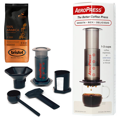 Aeropress Coffee Maker + Bristot 100% Arabica gemalen koffie 250 gram