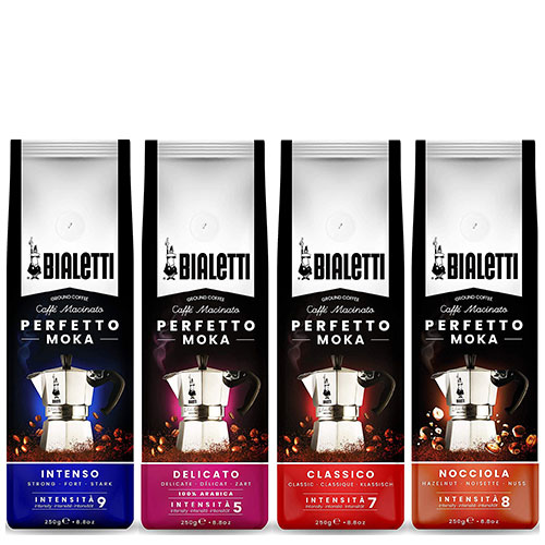 Bialetti Gemalen Koffie proefpakket 4 x 250 gram Classico, Intenso, Delicato en Nocciola