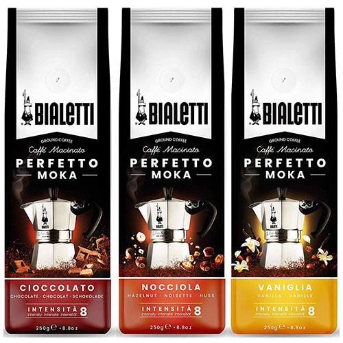 Bialetti Gemalen Koffie smaken proefpakket - 3 x 250 gram Chocolade, Hazelnoot en Vanille