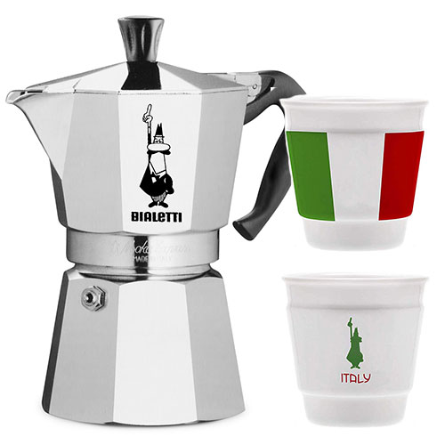 Bialetti Moka Express 4 kops + Bialetti Espressobeker Italia 4 stuks