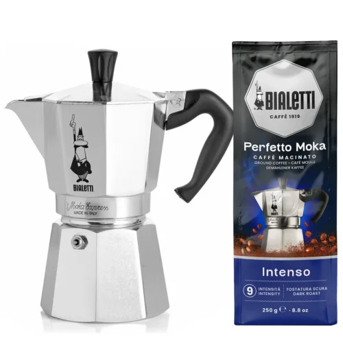 Bialetti Moka Express + Perfetto Moka Intenso koffie 250gr