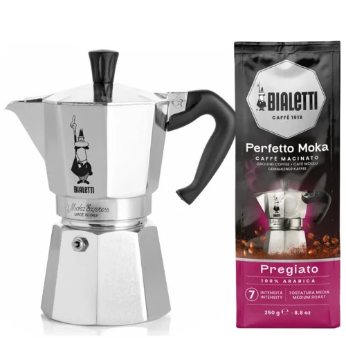Bialetti Moka Express + Perfetto Moka Pregiato koffie 250gr