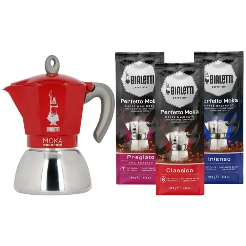 Bialetti Moka Inductie Rood + Bialetti koffie proefpakket