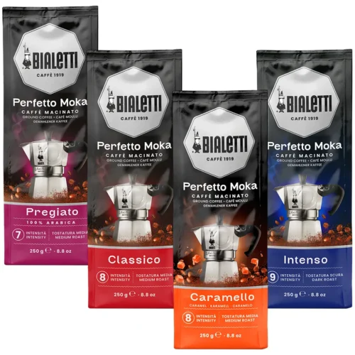 Bialetti Perfetto Moka proefpakket met Caramello 4 x 250 gram