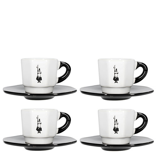 Bialetti Espresso Kop en Schotel Wit-Zwart set 4 stuks
